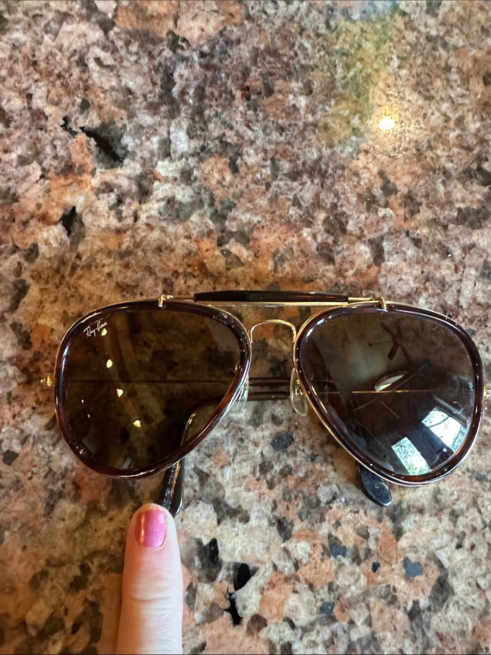 Ray-Ban Men’s Brown and Gold Aviator Sunglasses Vintage